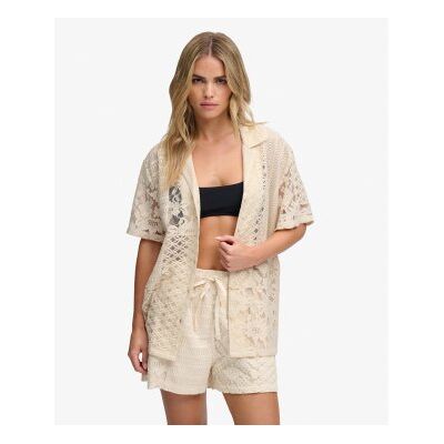 Superdry für Damen. W4010533A Beige Resort Spitzenhemd (L), Lässig, Baumwolle, Kurzarm Superdry für Damen. W4010533A Beige Resort Spitzenhemd (L), Lässig, Baumwolle, Kurzarm