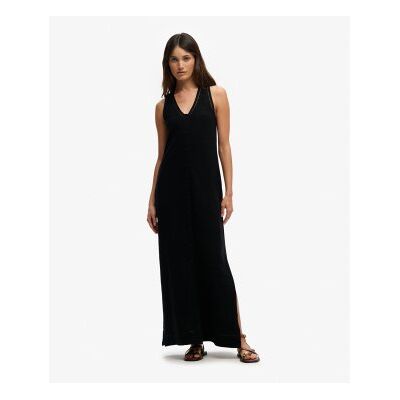 Superdry für Damen. W8012076A Langes schwarzes Trägerkleid mit Lochmuster (M), Lässig, Baumwolle, Ärmellos / Hosenträger Superdry für Damen. W8012076A Langes schwarzes Trägerkleid mit Lochmuster (M), Lässig, Baumwolle, Ärmellos / Hosenträger