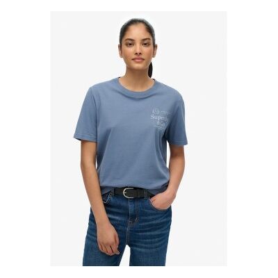 Superdry für Damen. W1011853A Luxe-T-Shirt blau (S), Lässig, Baumwolle, Kurzarm Superdry für Damen. W1011853A Luxe-T-Shirt blau (S), Lässig, Baumwolle, Kurzarm