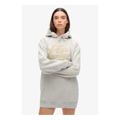 Superdry für Damen. W8011756A Graues Kapuzenkleid von Luxe mit metallischem Luxe-Logo (L/XL), Lässig, Baumwolle, Langarm Superdry für Damen. W8011756A Graues Kapuzenkleid von Luxe mit metallischem Luxe-Logo (L/XL), Lässig, Baumwolle, Langarm