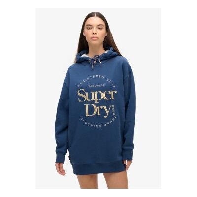 Superdry für Damen. W8011756A Kleid mit Kapuze und metallischem Luxe-Logo blau (XXS/XS), Lässig, Baumwolle, Langarm, Nachhaltig Superdry für Damen. W8011756A Kleid mit Kapuze und metallischem Luxe-Logo blau (XXS/XS), Lässig, Baumwolle, Langarm, Nachhaltig