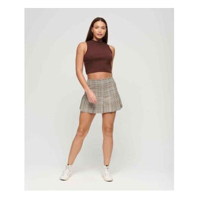 Superdry für Damen. W7210239A Brauner Vintage-Tweed-Minirock mit Falten (M), Lässig, Polyester Superdry für Damen. W7210239A Brauner Vintage-Tweed-Minirock mit Falten (M), Lässig, Polyester