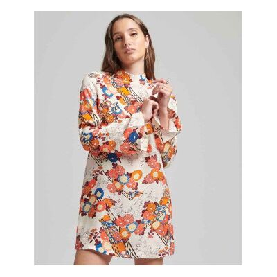 Superdry für Damen. W8011410A Langärmeliges weißes bedrucktes Minikleid (S), Lässig, Viskose, Langarm Superdry für Damen. W8011410A Langärmeliges weißes bedrucktes Minikleid (S), Lässig, Viskose, Langarm