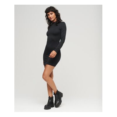 Superdry für Damen. W8011536A Schwarzes Minikleid mit Perkins-Kragen (S), Lässig, Modal, Langarm Superdry für Damen. W8011536A Schwarzes Minikleid mit Perkins-Kragen (S), Lässig, Modal, Langarm