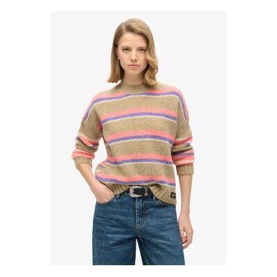 Superdry für Damen. W6110584A Beige gestreifter Pullover mit Rundhalsausschnitt (L), Lässig, Acryl Superdry für Damen. W6110584A Beige gestreifter Pullover mit Rundhalsausschnitt (L), Lässig, Acryl