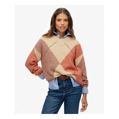 Superdry für Damen. W6110658A Mehrfarbiger Argyle-Pullover (L), Lässig, Recyceltes Nylon Superdry für Damen. W6110658A Mehrfarbiger Argyle-Pullover (L), Lässig, Recyceltes Nylon