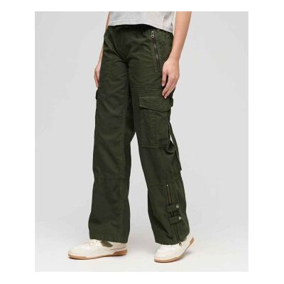 Superdry für Damen. W7010914A Cargohose mit weitem Bein, niedrig geschnitten, grün (26), Lässig, Baumwolle Superdry für Damen. W7010914A Cargohose mit weitem Bein, niedrig geschnitten, grün (26), Lässig, Baumwolle