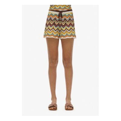 Superdry für Damen. W7110444A Beigefarbene Shorts aus Zickzack-Strick (L), Lässig, Viskose Superdry für Damen. W7110444A Beigefarbene Shorts aus Zickzack-Strick (L), Lässig, Viskose