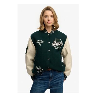 Superdry für Damen. W5012061A Patched Varsity Bomberjacke grün (XS), Lässig, Wolle Superdry für Damen. W5012061A Patched Varsity Bomberjacke grün (XS), Lässig, Wolle