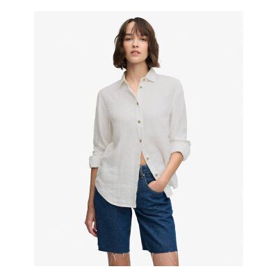Superdry für Damen. W4010587A Weißes Premium-Leinenhemd (XL), Lässig, Langarm Superdry für Damen. W4010587A Weißes Premium-Leinenhemd (XL), Lässig, Langarm