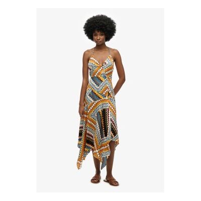 Superdry für Damen. W8011881A Mehrfarbiges Premium-Kleid mit Taschentuch-Saum (S), Lässig, Viskose, Ärmellos / Hosenträger Superdry für Damen. W8011881A Mehrfarbiges Premium-Kleid mit Taschentuch-Saum (S), Lässig, Viskose, Ärmellos / Hosenträger