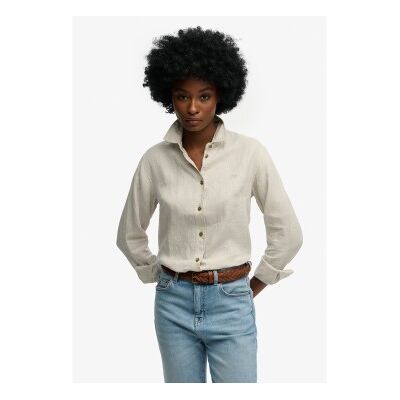 Superdry für Damen. W4010587A Premium Slim Hemd beige (L), Lässig, Leinen, Langarm Superdry für Damen. W4010587A Premium Slim Hemd beige (L), Lässig, Leinen, Langarm