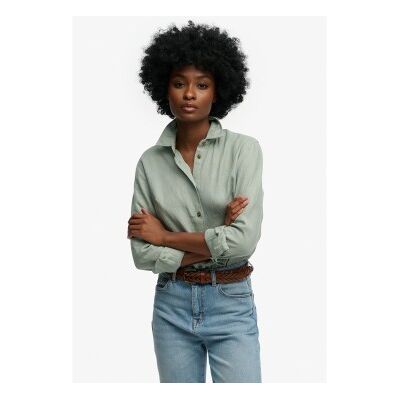 Superdry für Damen. W4010587A Prmium Leinenhemd grün (XXS), Lässig, Langarm Superdry für Damen. W4010587A Prmium Leinenhemd grün (XXS), Lässig, Langarm