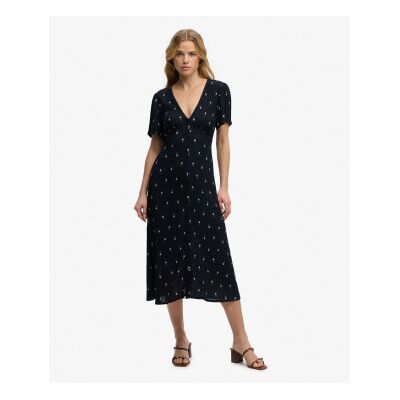 Superdry für Damen. W8012077A Marinefarbenes Druckkleid (S), Lässig, Klassisch, Viskose, Kurzarm Superdry für Damen. W8012077A Marinefarbenes Druckkleid (S), Lässig, Klassisch, Viskose, Kurzarm