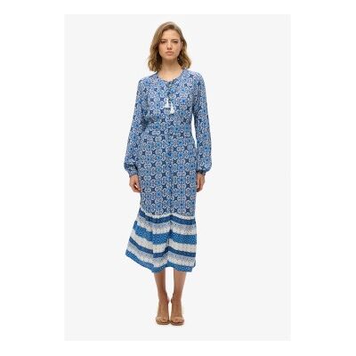 Superdry für Damen. W8011887A Blau bedrucktes Midikleid (S), Lässig, Langarm, Bio-Baumwolle, Nachhaltig Superdry für Damen. W8011887A Blau bedrucktes Midikleid (S), Lässig, Langarm, Bio-Baumwolle, Nachhaltig