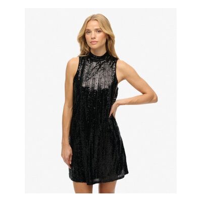 Superdry für Damen. W8012035A Schwarzes Paillettenkleid (S), Lässig, Party, Klassisch, Polyester, Ärmellos / Hosenträger Superdry für Damen. W8012035A Schwarzes Paillettenkleid (S), Lässig, Party, Klassisch, Polyester, Ärmellos / Hosenträger