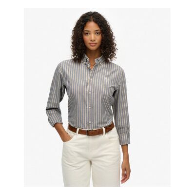 Superdry für Damen. W4010565A Schmal geschnittenes Oxford-Hemd blau (L), Lässig, Baumwolle, Langarm Superdry für Damen. W4010565A Schmal geschnittenes Oxford-Hemd blau (L), Lässig, Baumwolle, Langarm