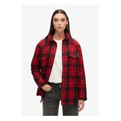 Superdry für Damen. W4010358A Karierter Flanell und rotes Schafsfell-Overshirt (M), Lässig, Polyester, Langarm Superdry für Damen. W4010358A Karierter Flanell und rotes Schafsfell-Overshirt (M), Lässig, Polyester, Langarm