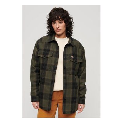 Superdry für Damen. W4010431A Grün kariertes Schafsfell-Überhemd (XS), Lässig, Wolle, Langarm Superdry für Damen. W4010431A Grün kariertes Schafsfell-Überhemd (XS), Lässig, Wolle, Langarm