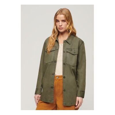 Superdry für Damen. W4010424A Grünes militärisches Überhemd (L), Lässig, Baumwolle, Langarm Superdry für Damen. W4010424A Grünes militärisches Überhemd (L), Lässig, Baumwolle, Langarm