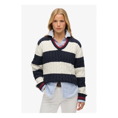 Superdry für Damen. W6110703A Gestreifter Oversized-Pullover weiß (M), Lässig, Baumwolle, Langarm Superdry für Damen. W6110703A Gestreifter Oversized-Pullover weiß (M), Lässig, Baumwolle, Langarm