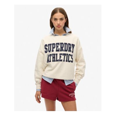 Superdry für Damen. W2012441A Entspanntes Sweatshirt mit Applikationen in Beige (M), Lässig, Baumwolle, Langarm Superdry für Damen. W2012441A Entspanntes Sweatshirt mit Applikationen in Beige (M), Lässig, Baumwolle, Langarm