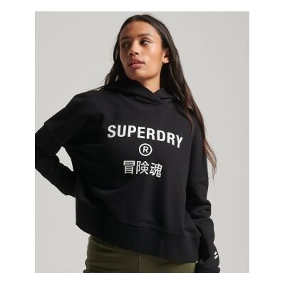 Superdry für Damen. W2011829A Core Sport kurzes quadratisch geschnittenes Sweatshirt mit Kapuze schwarz (XS), Lässig, Baumwolle, Langarm Superdry für Damen. W2011829A Core Sport kurzes quadratisch geschnittenes Sweatshirt mit Kapuze schwarz (XS), Lässig, Baumwolle, Langarm