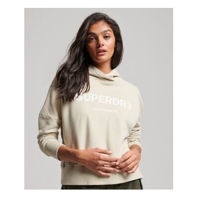Superdry für Damen. W2011829A Core Sport kurzes Sweatshirt mit quadratischem Schnitt und beiger Kapuze (M), Lässig, Baumwolle, Langarm Superdry für Damen. W2011829A Core Sport kurzes Sweatshirt mit quadratischem Schnitt und beiger Kapuze (M), Lässig, Baumwolle, Langarm