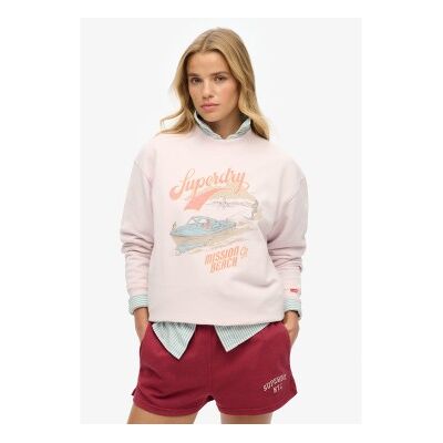 Superdry für Damen. W2012247A Locker sitzendes Sweatshirt mit Rundhalsausschnitt und rosa Souvenir-Grafik (M), Lässig, Baumwolle Superdry für Damen. W2012247A Locker sitzendes Sweatshirt mit Rundhalsausschnitt und rosa Souvenir-Grafik (M), Lässig, Baumwolle