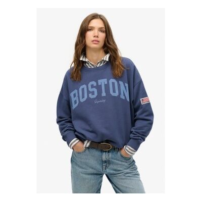 Superdry für Damen. W2012443A Athletic Essentials Marinefarbenes Sweatshirt mit Rundhalsausschnitt und loser Passform (S), Lässig, Baumwolle Superdry für Damen. W2012443A Athletic Essentials Marinefarbenes Sweatshirt mit Rundhalsausschnitt und loser Passform (S), Lässig, Baumwolle