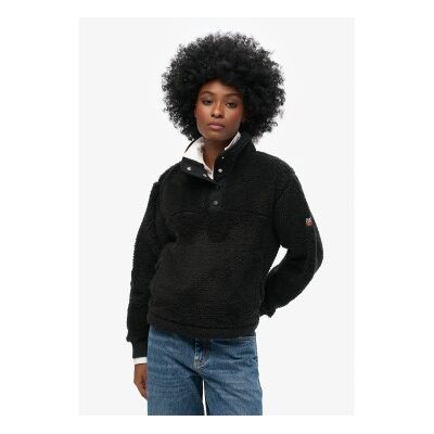 Superdry für Damen. W2012372A Super Henley Fleece schwarz (L), Lässig, Polyester Superdry für Damen. W2012372A Super Henley Fleece schwarz (L), Lässig, Polyester