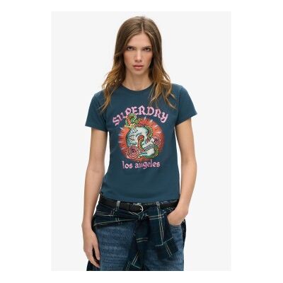 Superdry für Damen. W1011332A Tattoo Strass-T-Shirt navy (L), Lässig, Baumwolle, Kurzarm, Marine Superdry für Damen. W1011332A Tattoo Strass-T-Shirt navy (L), Lässig, Baumwolle, Kurzarm, Marine