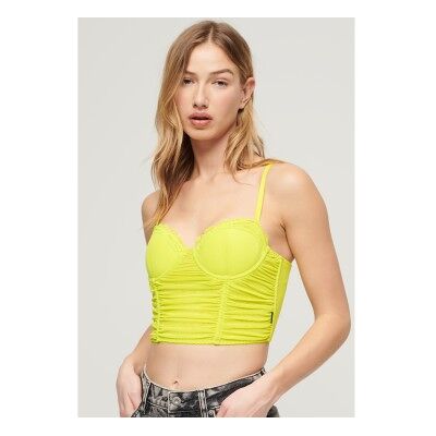 Superdry für Damen. W6011801A Korsett-Oberteil aus gerafftem Netz gelb (S), Lässig, Polyamid, Ärmellos / Hosenträger Superdry für Damen. W6011801A Korsett-Oberteil aus gerafftem Netz gelb (S), Lässig, Polyamid, Ärmellos / Hosenträger