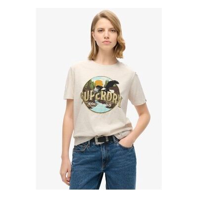 Superdry für Damen. W1011519A Reise-Souvenir-T-Shirt beige (L), Lässig, Baumwolle, Kurzarm Superdry für Damen. W1011519A Reise-Souvenir-T-Shirt beige (L), Lässig, Baumwolle, Kurzarm