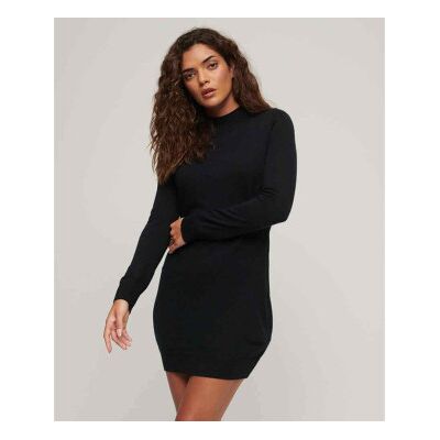 Superdry für Damen. W8011223A Langärmeliges Strickkleid aus schwarzer Wolle (M), Lässig, Baumwolle, Langarm Superdry für Damen. W8011223A Langärmeliges Strickkleid aus schwarzer Wolle (M), Lässig, Baumwolle, Langarm