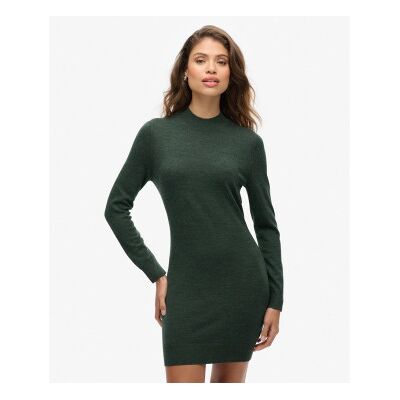 Superdry für Damen. W8011223A Grünes Strickkleid aus Merinowolle (L), Lässig, Langarm Superdry für Damen. W8011223A Grünes Strickkleid aus Merinowolle (L), Lässig, Langarm