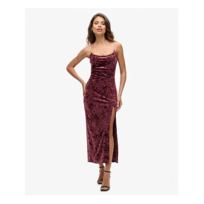 Superdry für Damen. W8011729A Langes Kleid aus Samt Diamonte kastanienbraun (S), Party, Polyester, Ärmellos / Hosenträger Superdry für Damen. W8011729A Langes Kleid aus Samt Diamonte kastanienbraun (S), Party, Polyester, Ärmellos / Hosenträger
