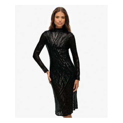 Superdry für Damen. W8012034A Offenes Kleid schwarz (M), Party, Polyester, Langarm Superdry für Damen. W8012034A Offenes Kleid schwarz (M), Party, Polyester, Langarm
