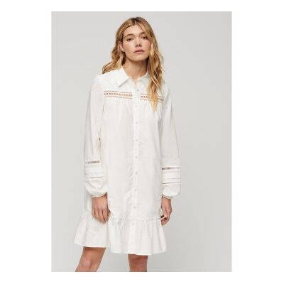 Superdry für Damen. W8011625A Hemdkleid mit weißem Spitzenmix (M), Lässig, Baumwolle, Langarm Superdry für Damen. W8011625A Hemdkleid mit weißem Spitzenmix (M), Lässig, Baumwolle, Langarm