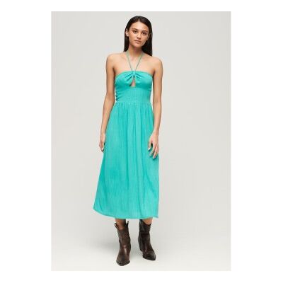 Superdry für Damen. W8011660A Midikleid mit blauem Cut-Out-Muster (S), Lässig, Viskose, Ärmellos / Hosenträger Superdry für Damen. W8011660A Midikleid mit blauem Cut-Out-Muster (S), Lässig, Viskose, Ärmellos / Hosenträger
