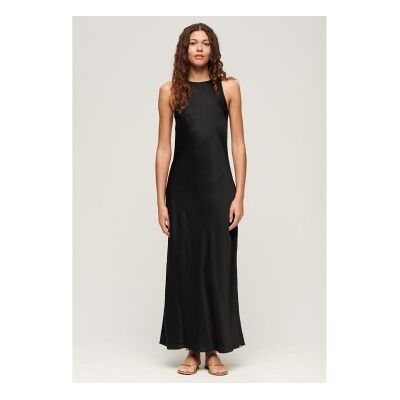 Superdry für Damen. W8011628A Schwarzes Midikleid aus Satin (L), Lässig, Viskose, Ärmellos / Hosenträger Superdry für Damen. W8011628A Schwarzes Midikleid aus Satin (L), Lässig, Viskose, Ärmellos / Hosenträger