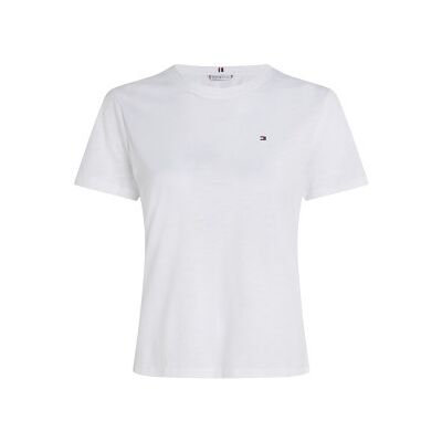 Tommy Hilfiger für Damen. WW0WW44433 Weißes Kurzarm-T-Shirt mit schmaler Passform (S), Lässig, Bio-Baumwolle, Nachhaltig Tommy Hilfiger für Damen. WW0WW44433 Weißes Kurzarm-T-Shirt mit schmaler Passform (S), Lässig, Bio-Baumwolle, Nachhaltig