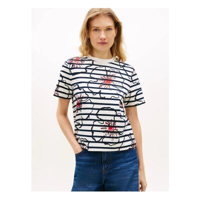 Tommy Hilfiger für Damen. WW0WW49626 T-shirt Blume weiß (M), Lässig, Baumwolle, Kurzarm Tommy Hilfiger für Damen. WW0WW49626 T-shirt Blume weiß (M), Lässig, Baumwolle, Kurzarm