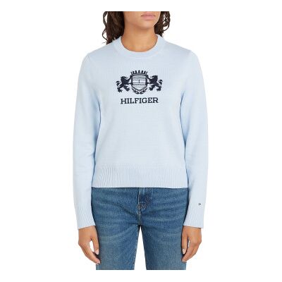 Tommy Hilfiger für Damen. WW0WW43960 Blauer Pullover mit Rundhalsausschnitt (L), Lässig, Bio-Baumwolle, Nachhaltig Tommy Hilfiger für Damen. WW0WW43960 Blauer Pullover mit Rundhalsausschnitt (L), Lässig, Bio-Baumwolle, Nachhaltig