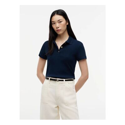 Tommy Hilfiger für Damen. WW0WW49252 Schmal geschnittenes Poloshirt mit marinegoldenen Knöpfen (S), Lässig, Baumwolle, Kurzarm Tommy Hilfiger für Damen. WW0WW49252 Schmal geschnittenes Poloshirt mit marinegoldenen Knöpfen (S), Lässig, Baumwolle, Kurzarm