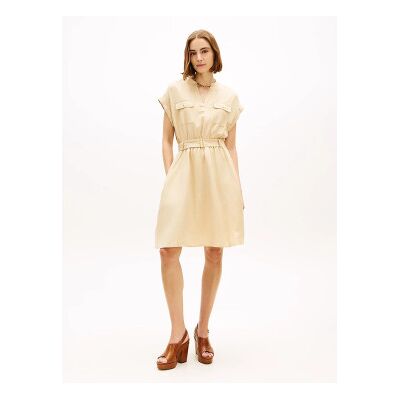 Tommy Hilfiger für Damen. WW0WW49659 Kurzes Hemdkleid mit beigem Gürtel (M), Lässig, Leinen Tommy Hilfiger für Damen. WW0WW49659 Kurzes Hemdkleid mit beigem Gürtel (M), Lässig, Leinen