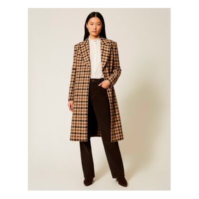 Twinset für Damen. 252TT2430 Braun karierter Mantel aus Wollgemisch (44), Lässig, Wolle Twinset für Damen. 252TT2430 Braun karierter Mantel aus Wollgemisch (44), Lässig, Wolle
