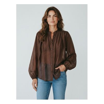 Twinset für Damen. 261TF2040 Braunes gerafftes Chiffonhemd (40), Lässig, Langarm, Lyocell Twinset für Damen. 261TF2040 Braunes gerafftes Chiffonhemd (40), Lässig, Langarm, Lyocell