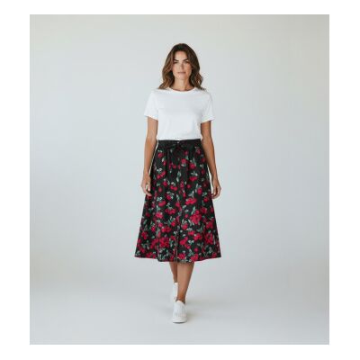 Twinset für Damen. 261TT2594 Geblümter Rock schwarz, rot (40), Lässig, Baumwolle, Blumen Twinset für Damen. 261TT2594 Geblümter Rock schwarz, rot (40), Lässig, Baumwolle, Blumen