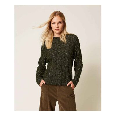 Twinset für Damen. 252TT3432 Pullover aus Wollmischung mit grünem Lurex (S), Lässig, Wolle Twinset für Damen. 252TT3432 Pullover aus Wollmischung mit grünem Lurex (S), Lässig, Wolle